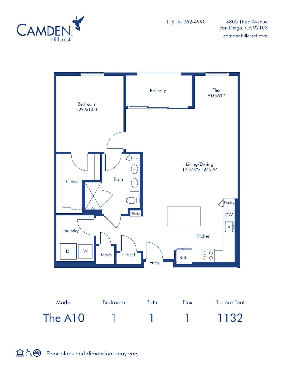 Floorplan diagram for The A10, showing 1 bedroom