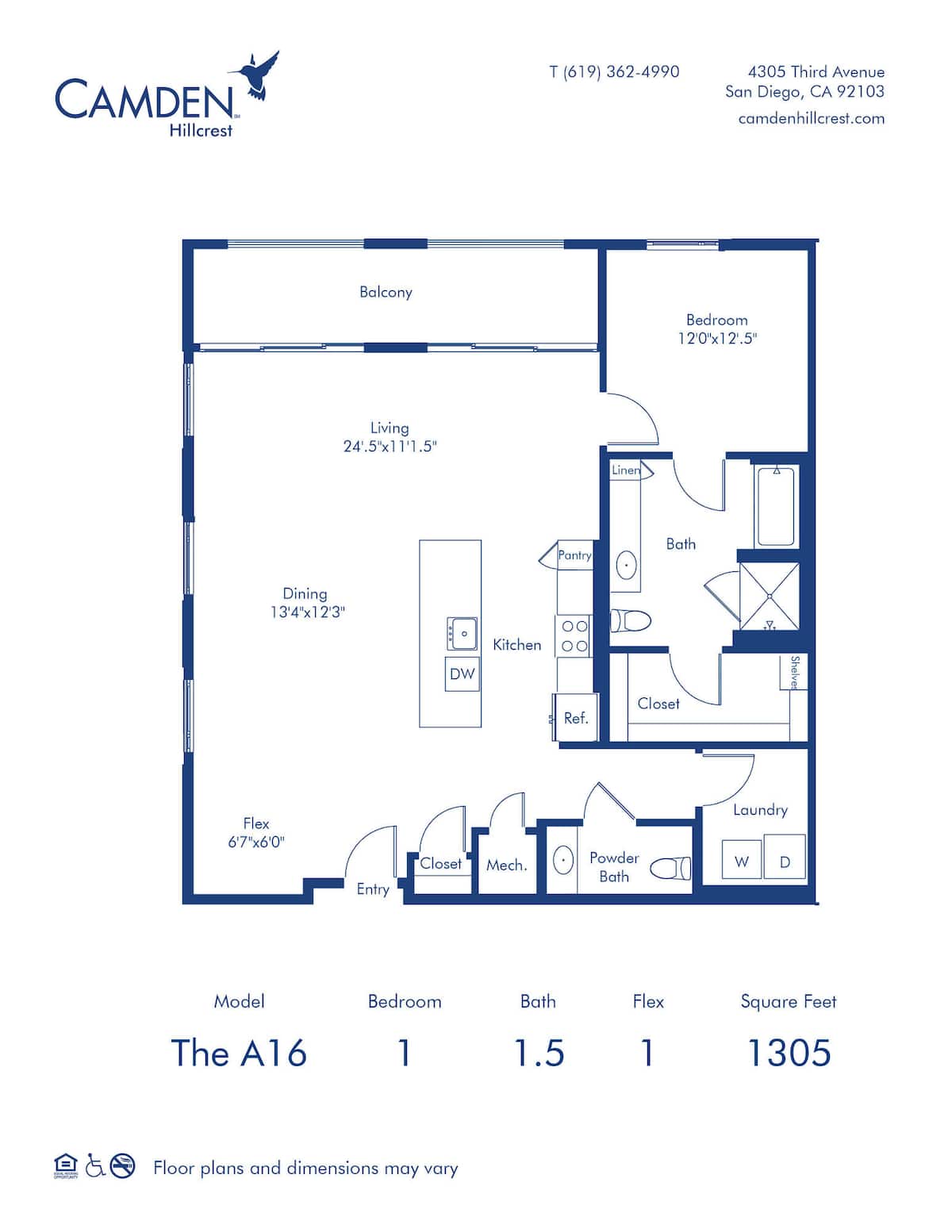 Floorplan diagram for The A16, showing 1 bedroom