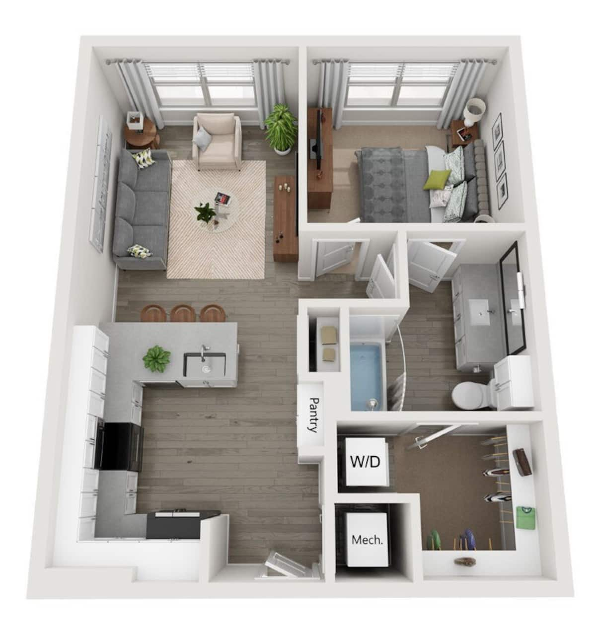 Floorplan diagram for Collins, showing 1 bedroom