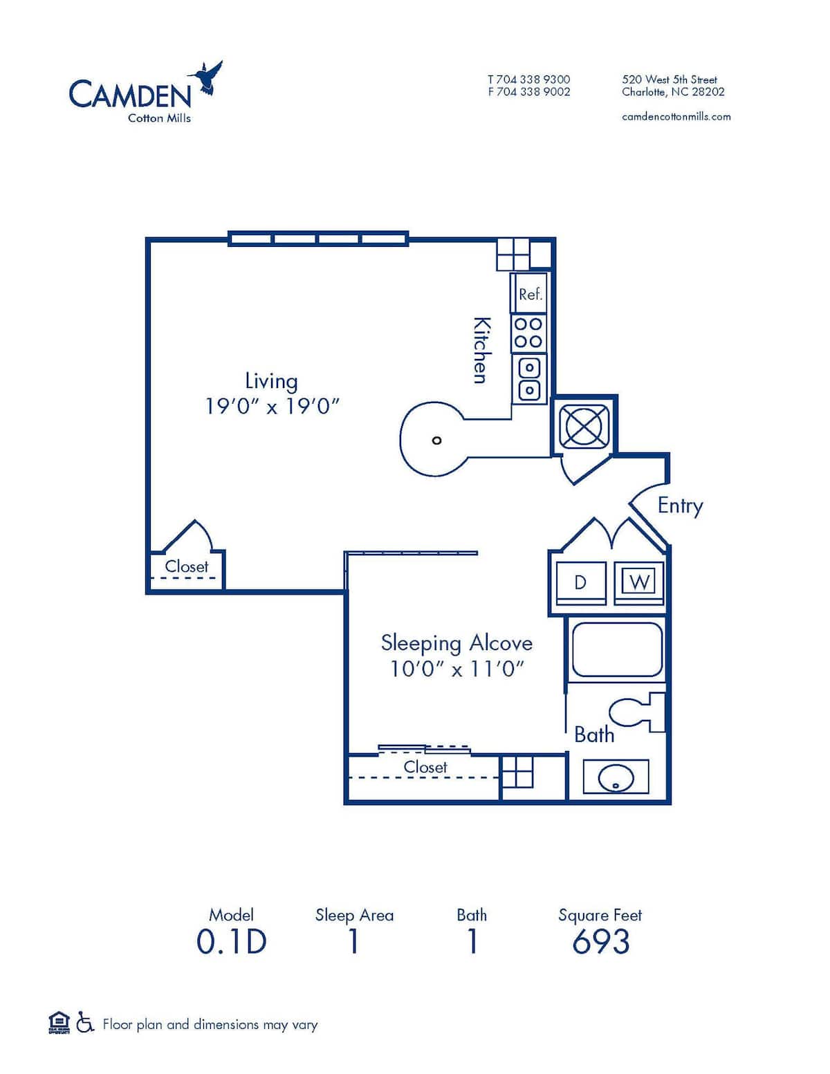 Floorplan diagram for 0.1D, showing Studio