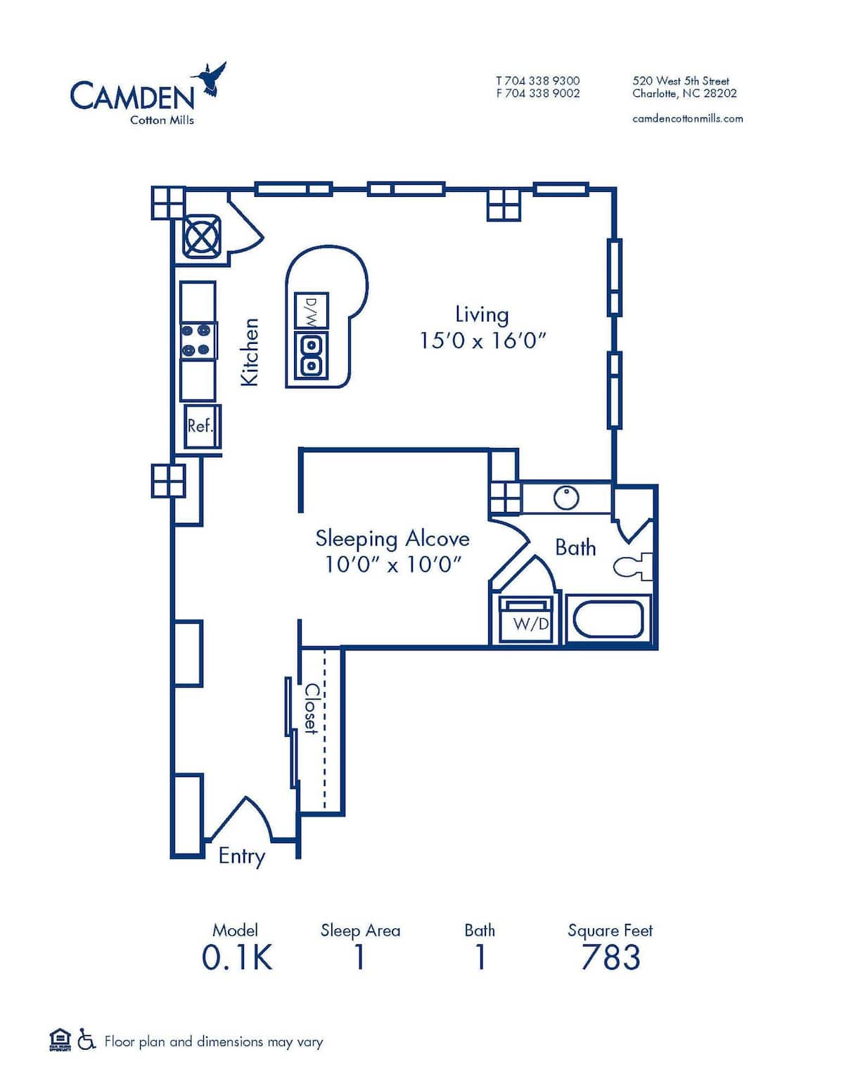 Floorplan diagram for 0.1K, showing Studio