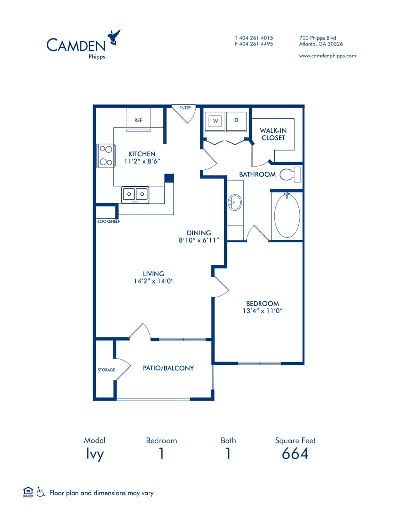 Floorplan diagram for Ivy, showing 1 bedroom