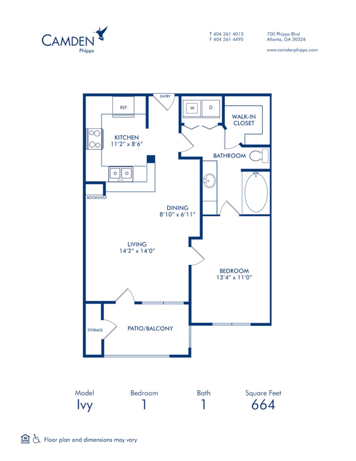 Floorplan diagram for Ivy, showing 1 bedroom
