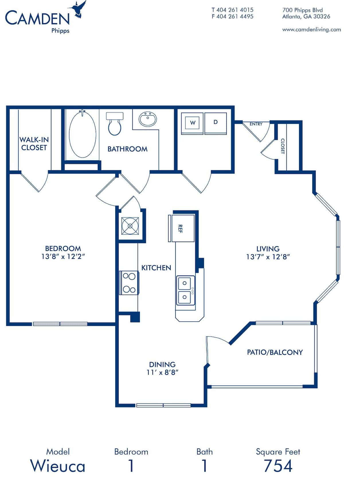 Floorplan diagram for Wieuca, showing 1 bedroom