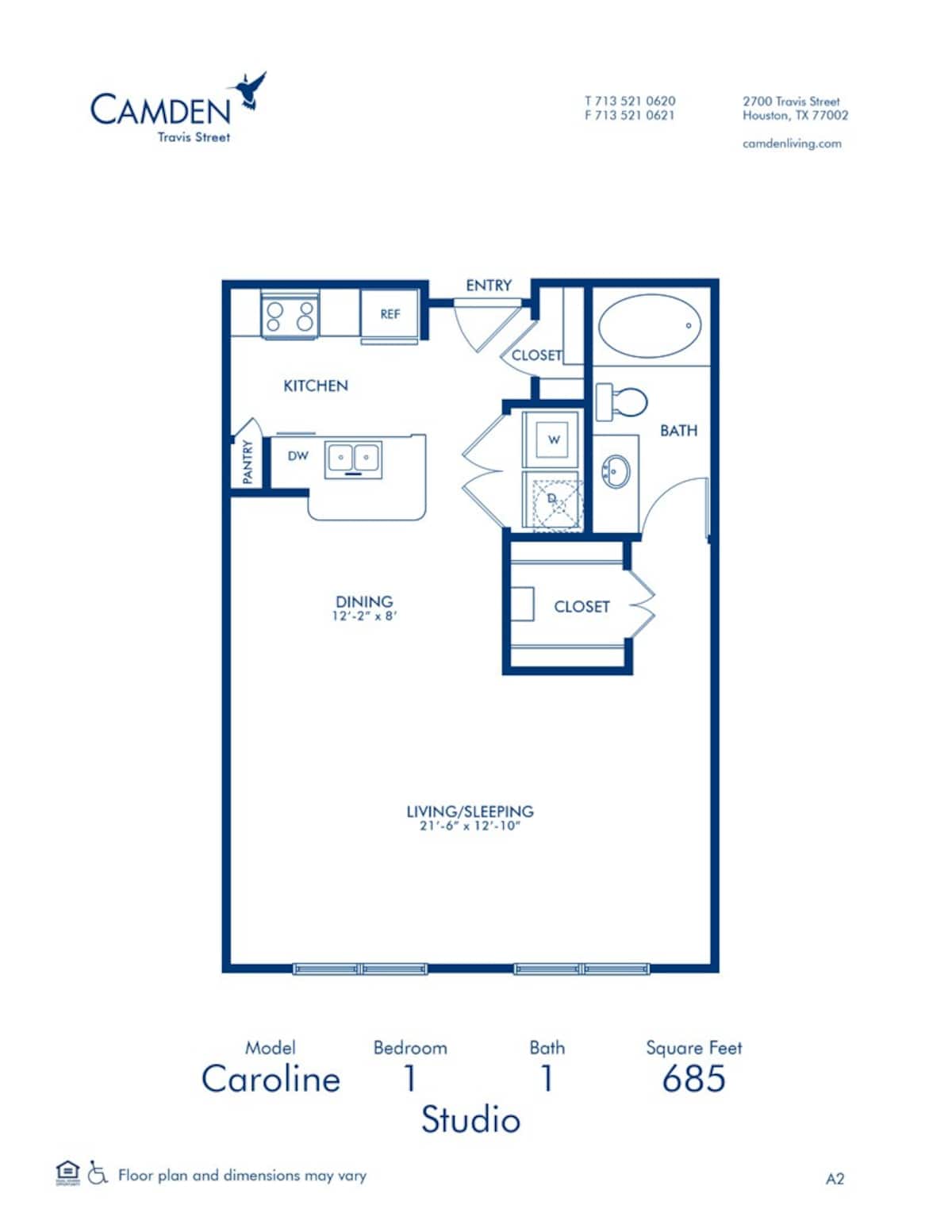 Floorplan diagram for Caroline, showing Studio