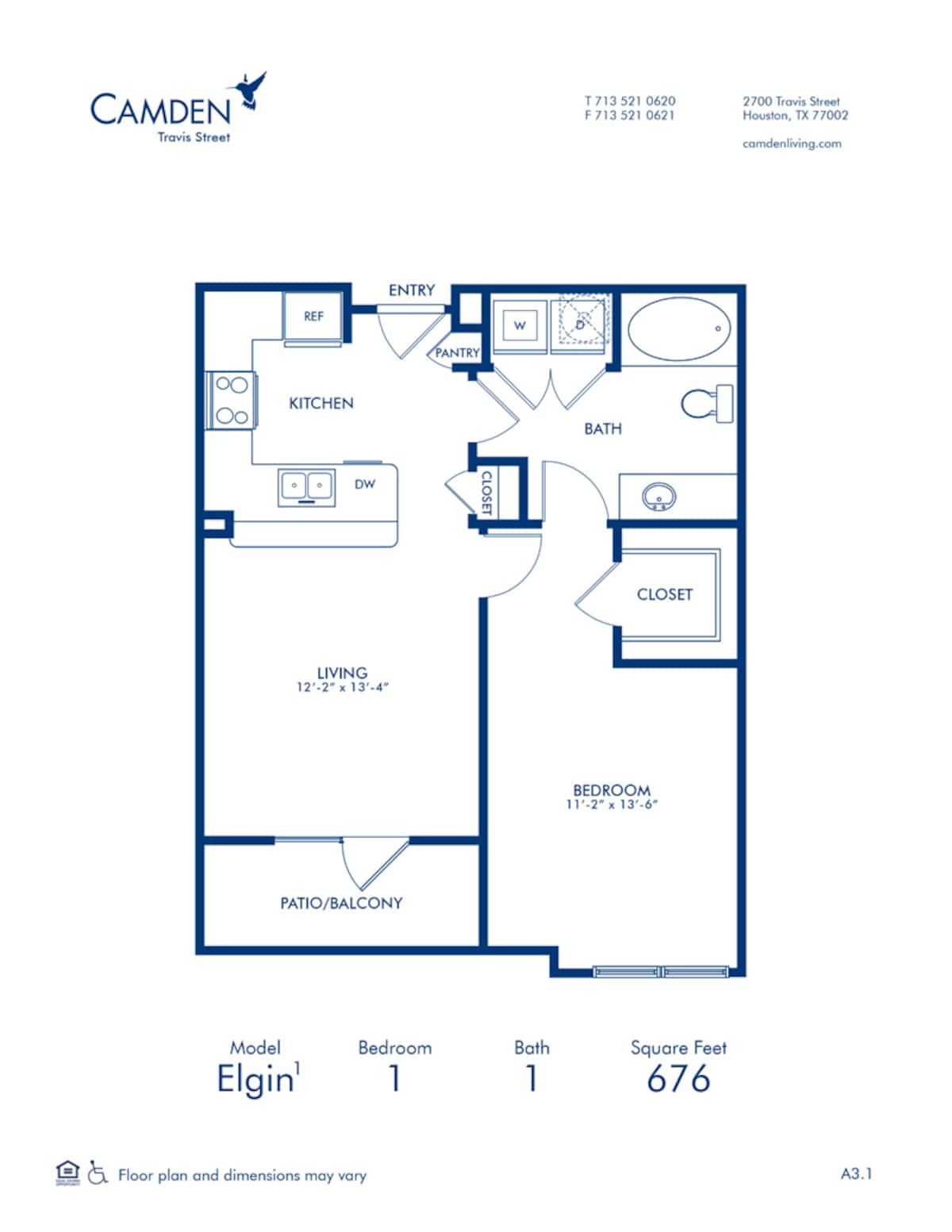 Floorplan diagram for Elgin, showing 1 bedroom