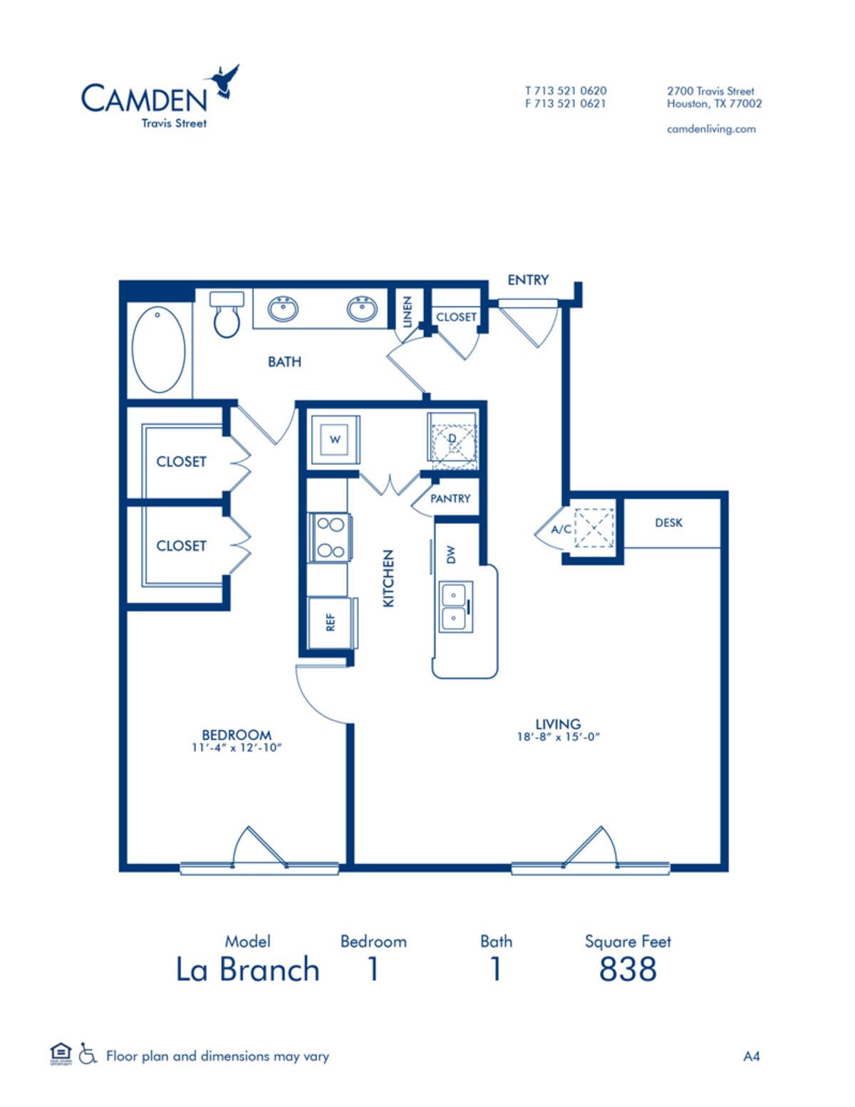 Floorplan diagram for La Branch, showing 1 bedroom