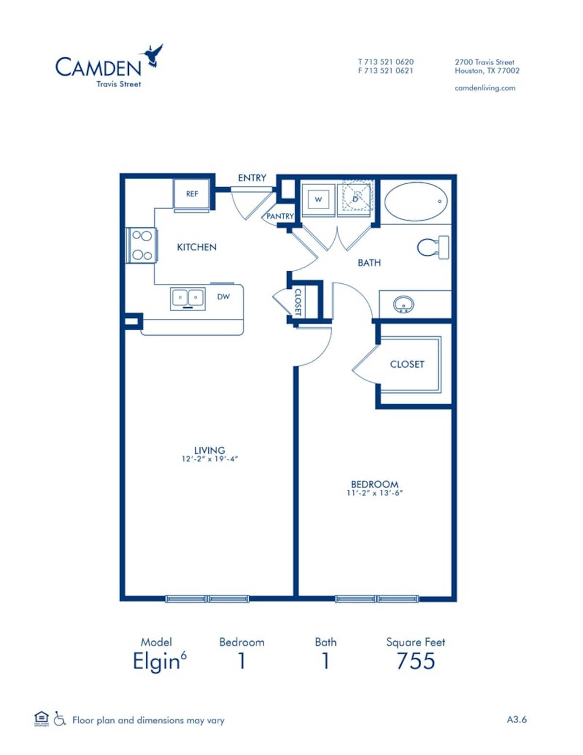 Floorplan diagram for Elgin 6, showing 1 bedroom