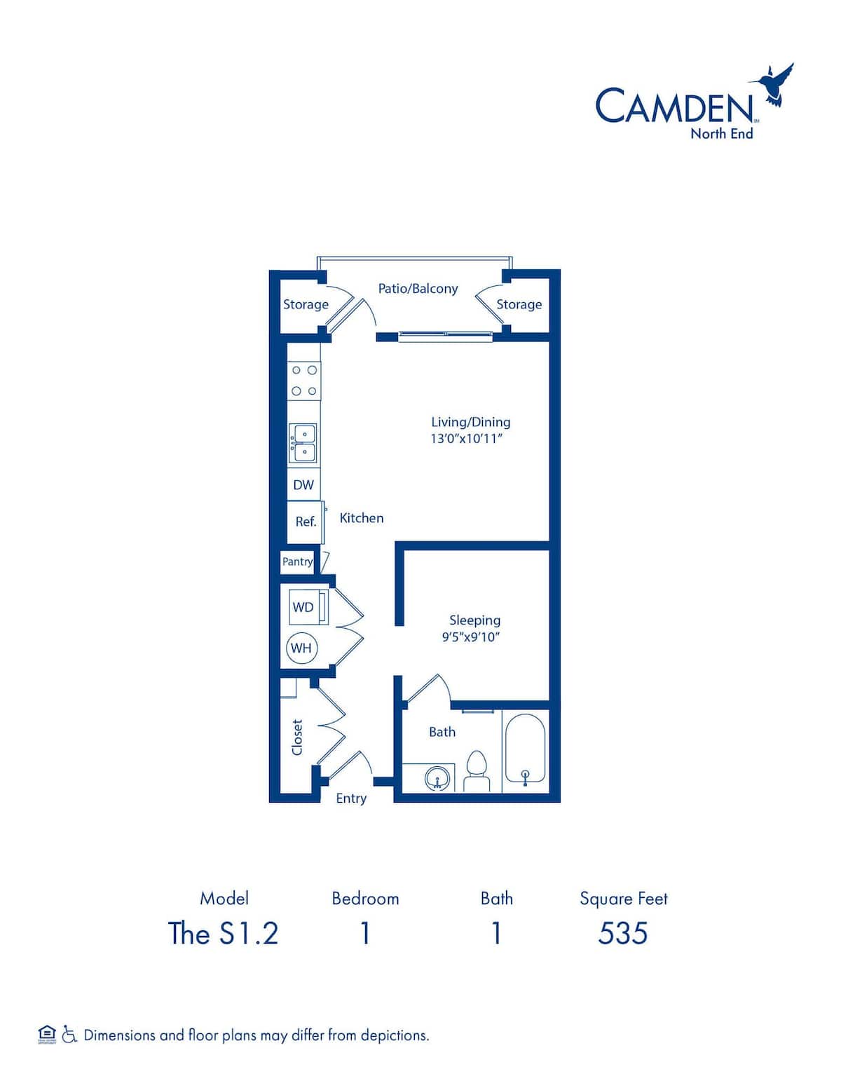 Floorplan diagram for The S1.2 0-1, showing Studio