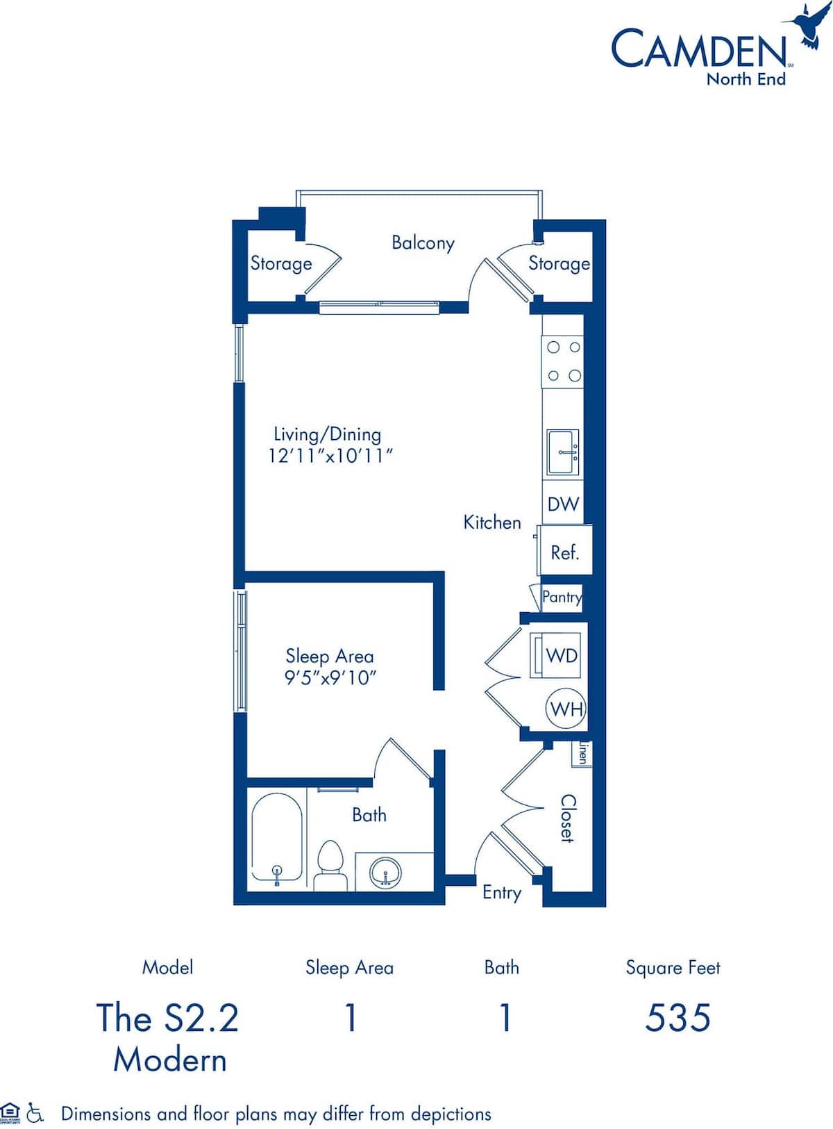 Floorplan diagram for The S2.2 0-1, showing Studio