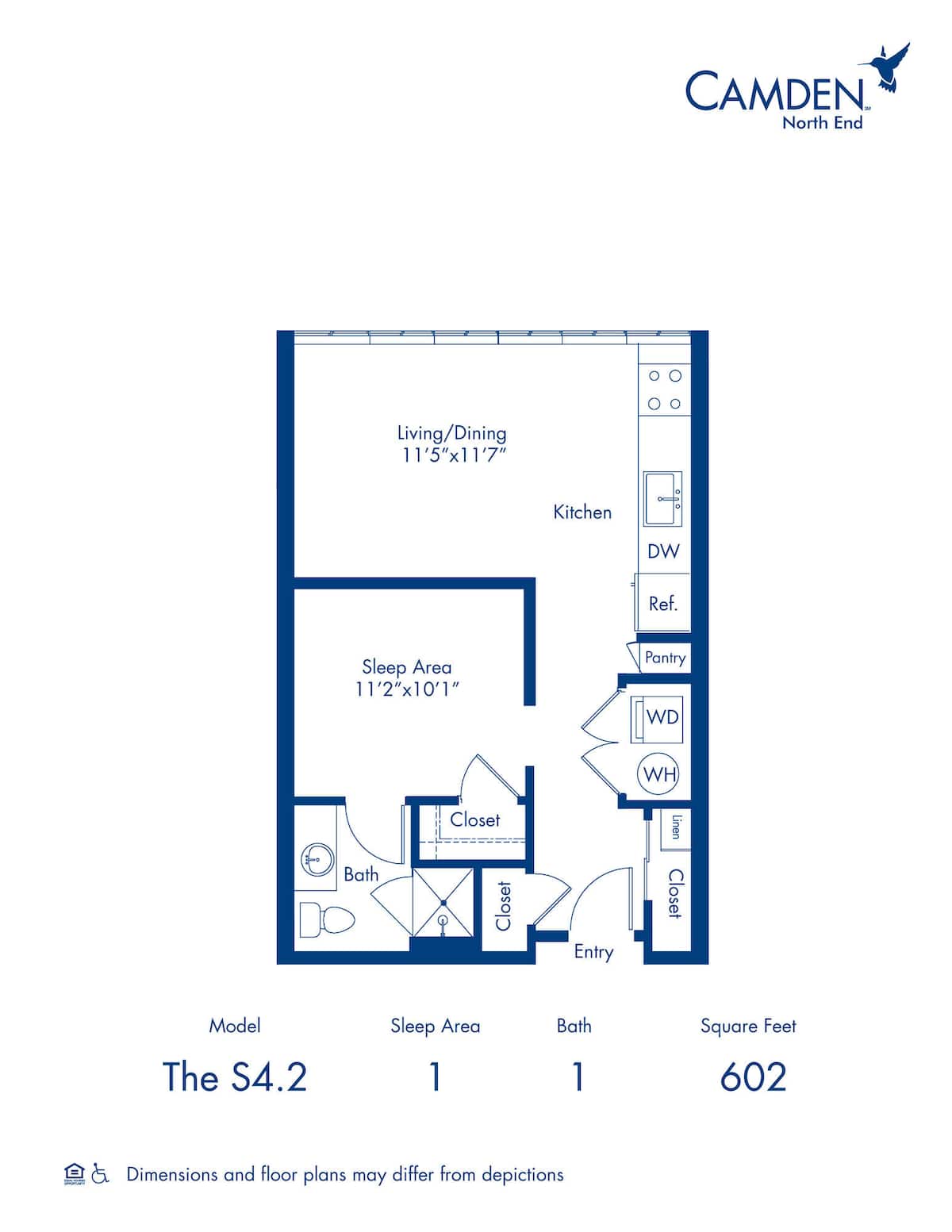 Floorplan diagram for The S4.2 0-1, showing Studio