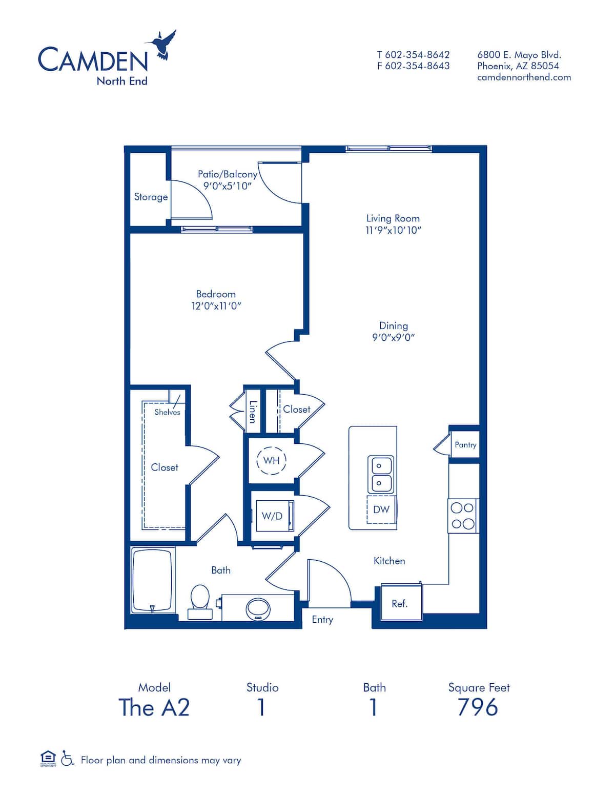 Floorplan diagram for A2, showing 1 bedroom