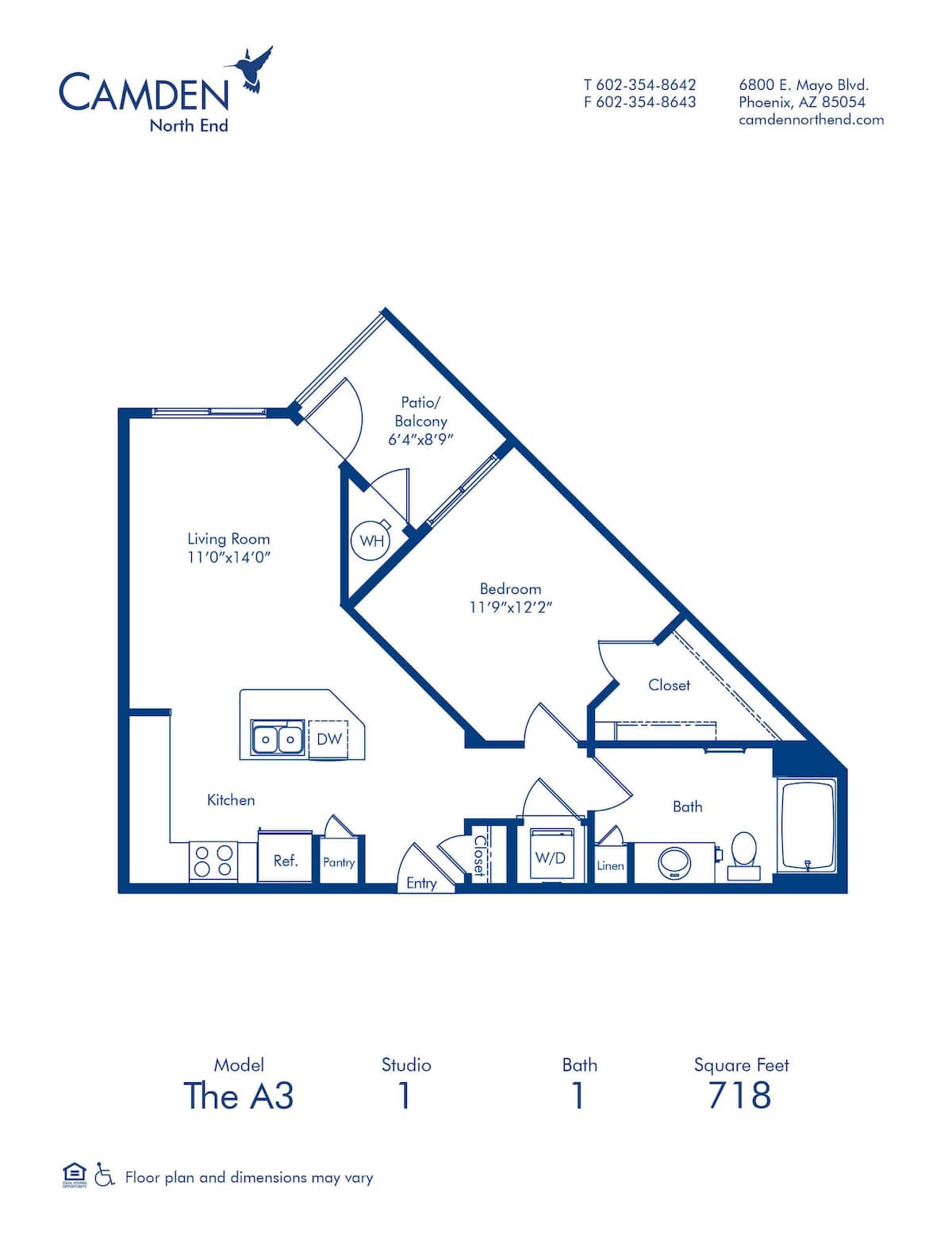 Floorplan diagram for A3, showing 1 bedroom