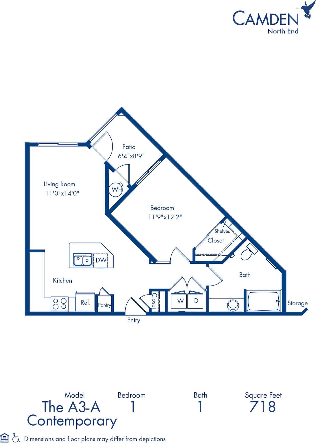 Floorplan diagram for A3-A, showing 1 bedroom