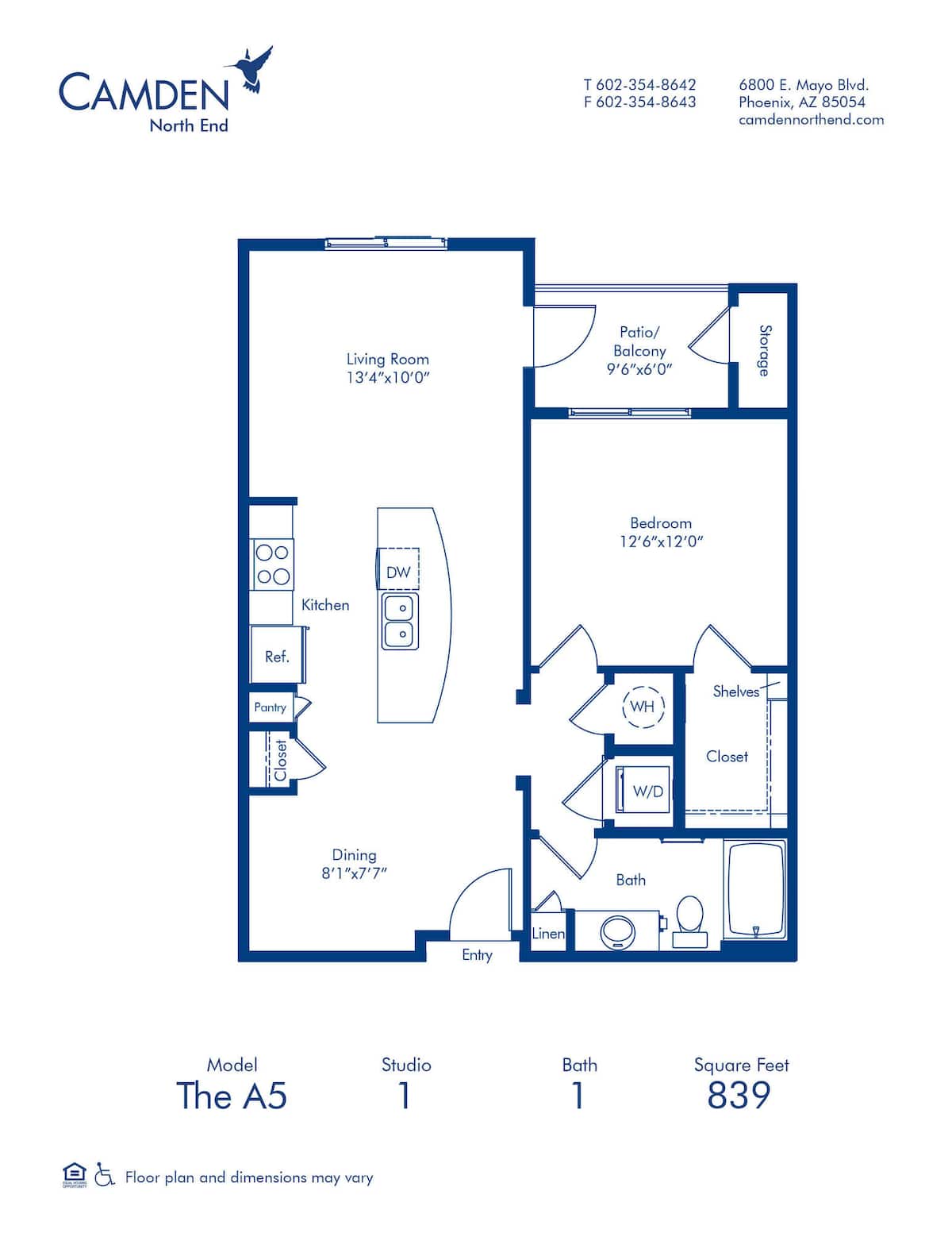 Floorplan diagram for A5, showing 1 bedroom