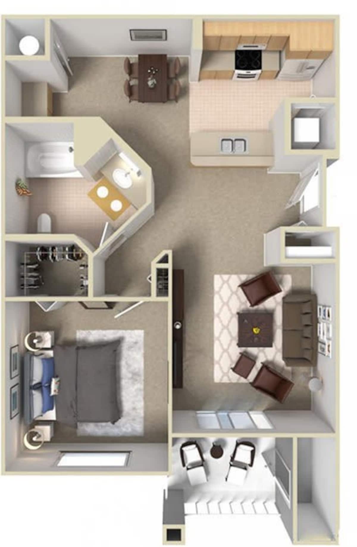 Floorplan diagram for 1 Bed 1 Baths, showing 1 bedroom