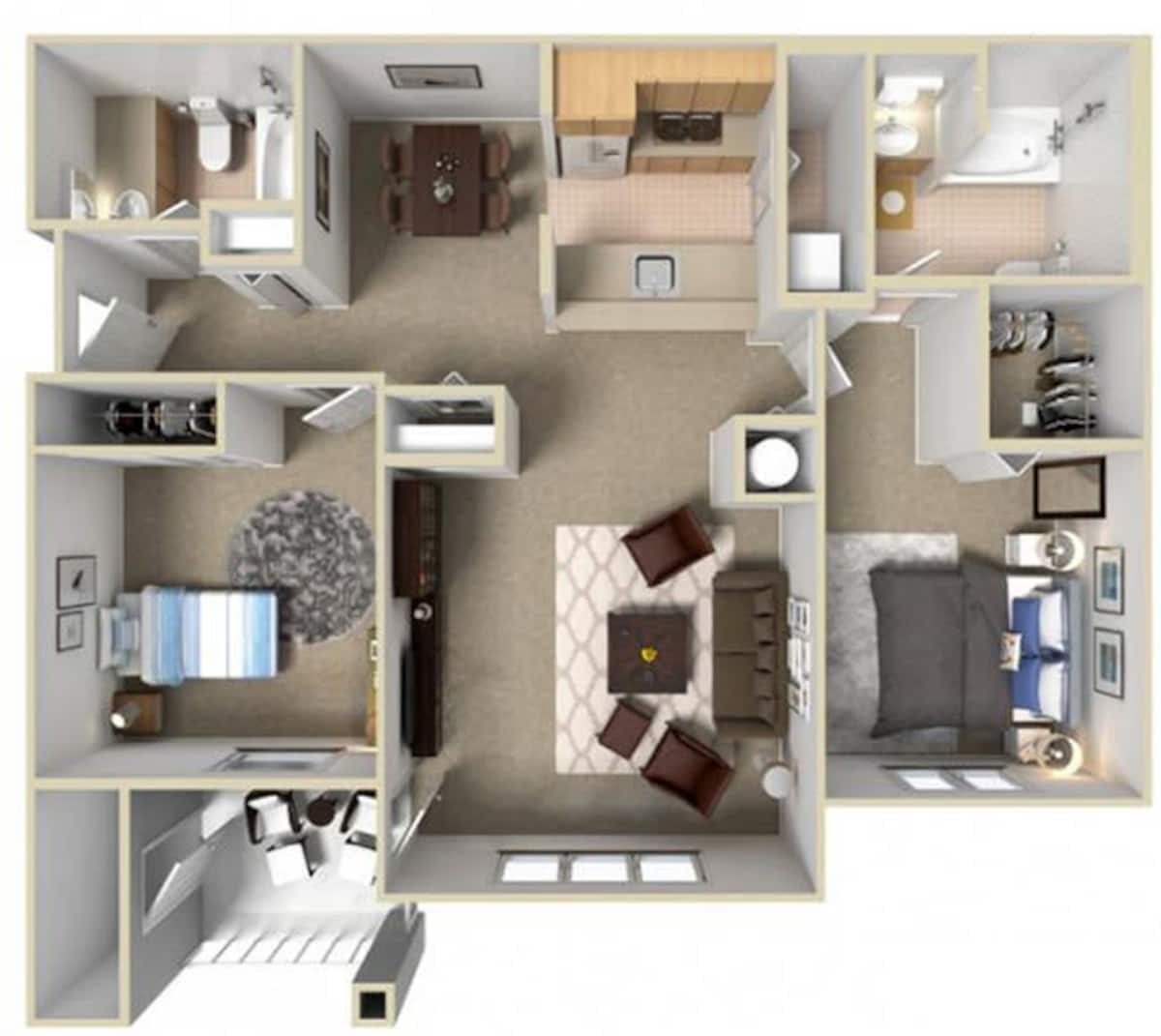 Floorplan diagram for 2 Bed 2 Baths, showing 2 bedroom