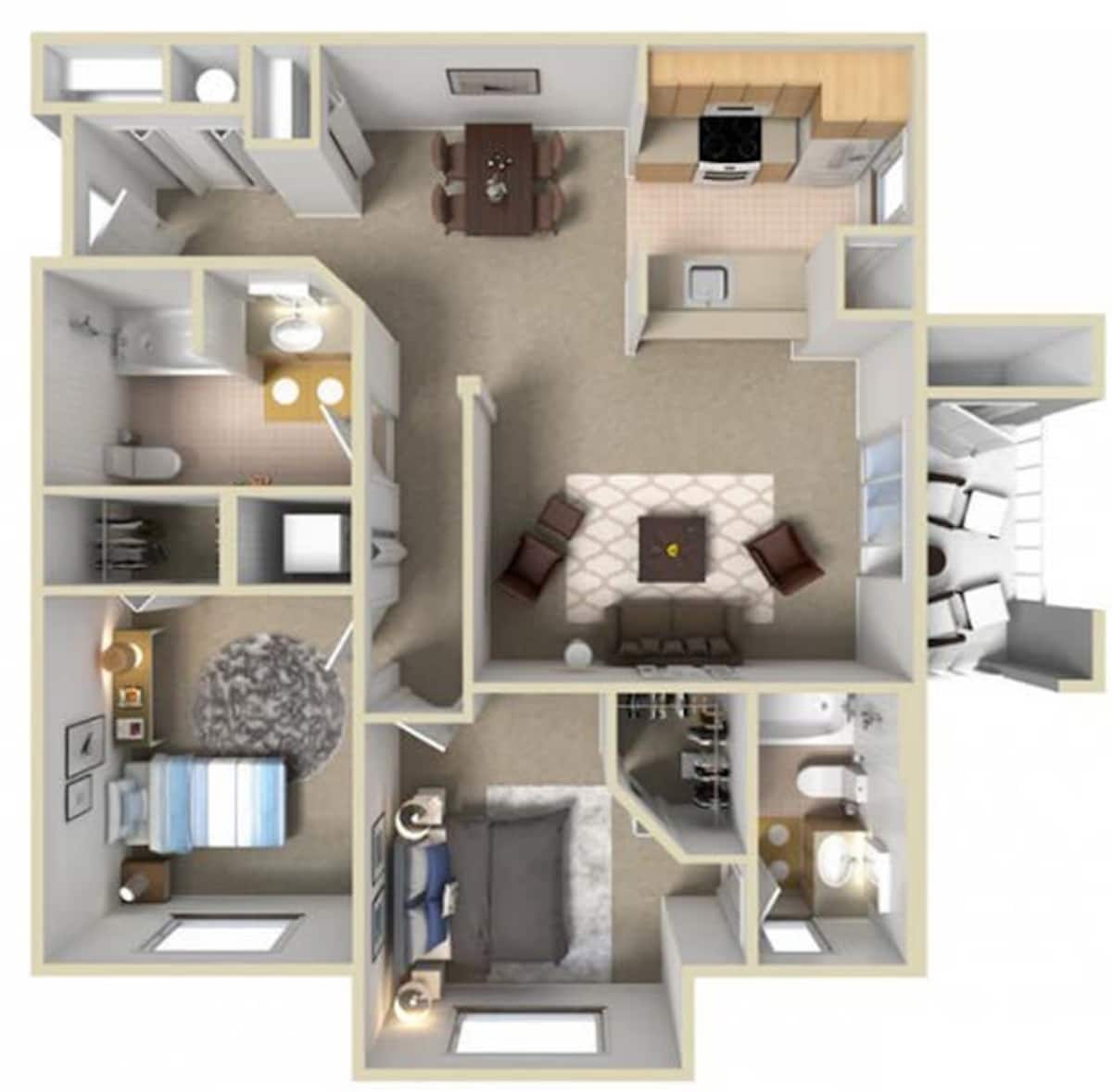 Floorplan diagram for 2 Bed 2 Baths, showing 2 bedroom