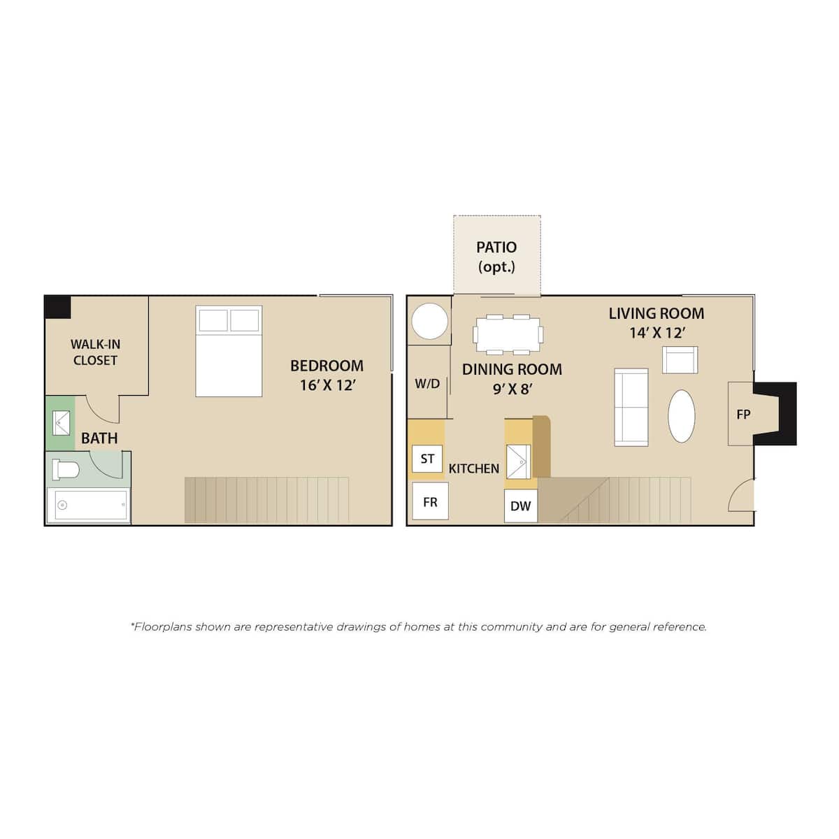 Floorplan diagram for The Hampton Town, showing 1 bedroom