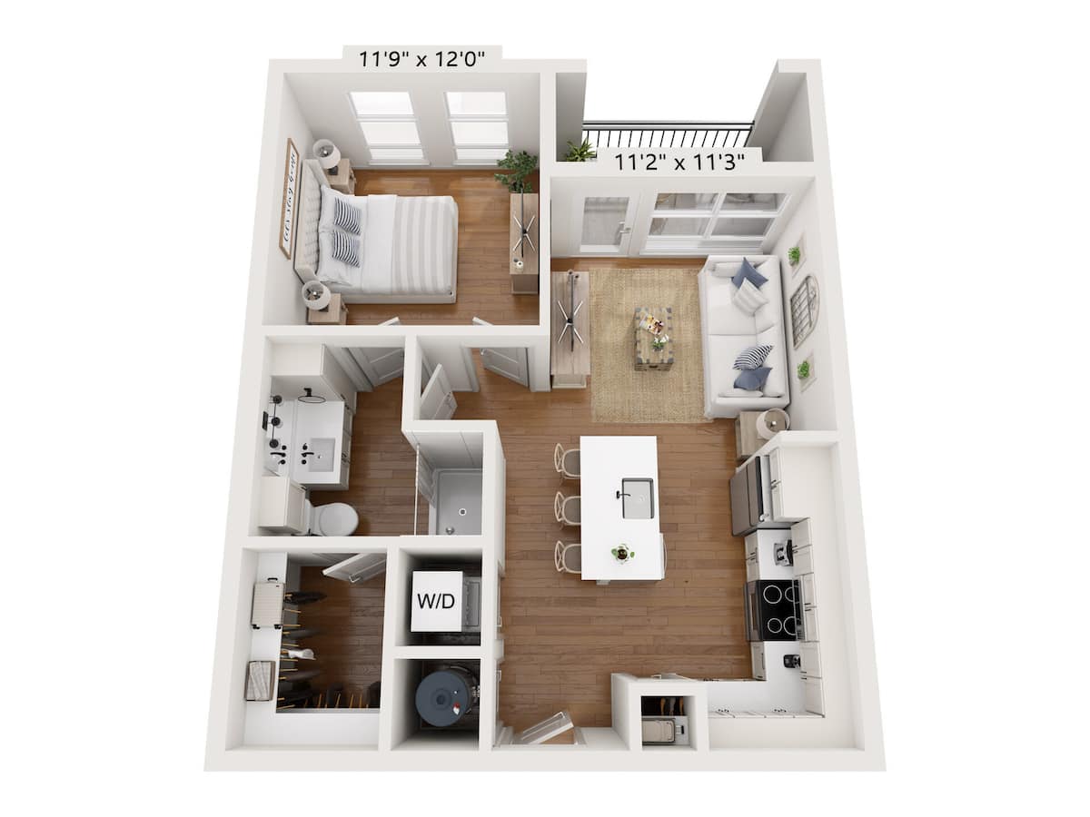 Floorplan diagram for Kelly, showing 1 bedroom