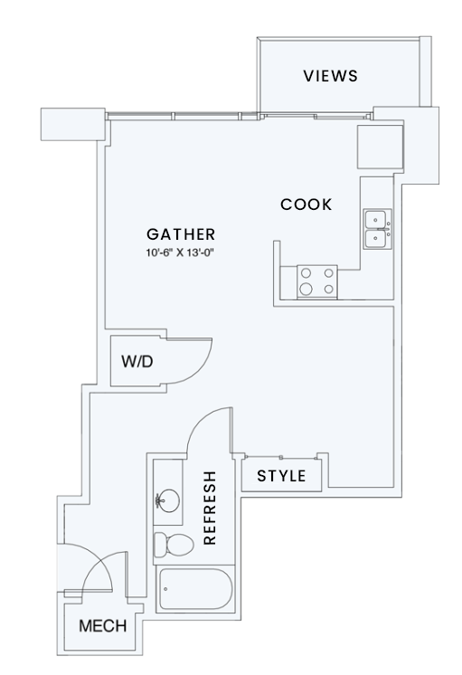 Floorplan diagram for S1, showing Studio