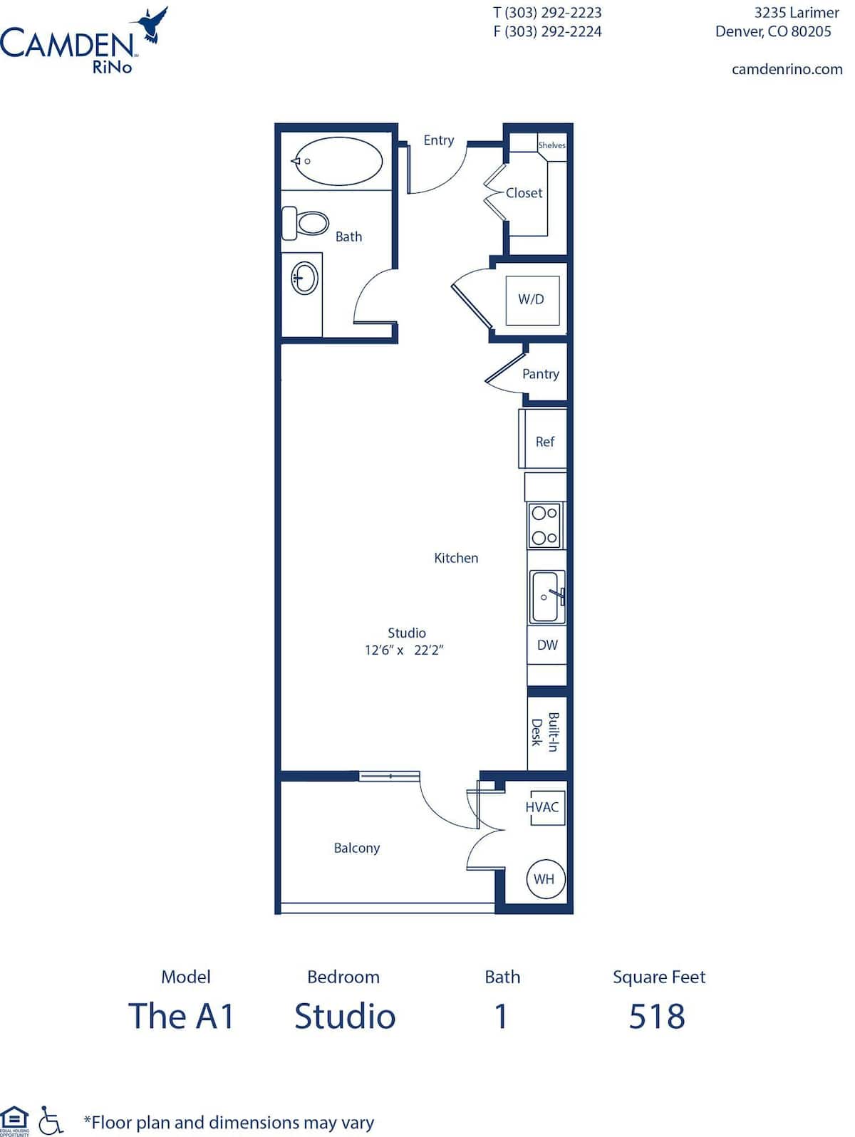 Floorplan diagram for The A1, showing Studio
