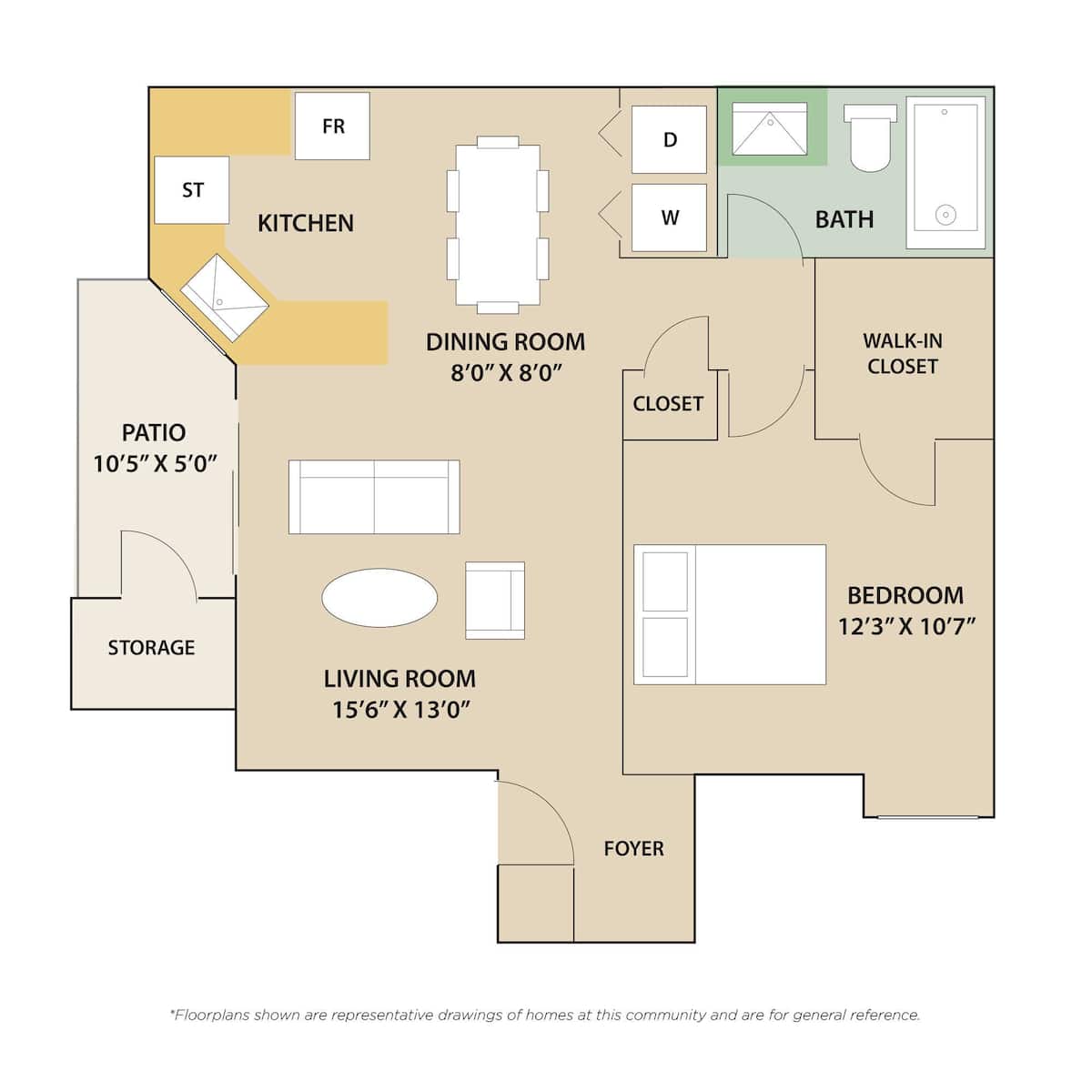 Floorplan diagram for 1 Bedroom / 1 Bath, showing 1 bedroom