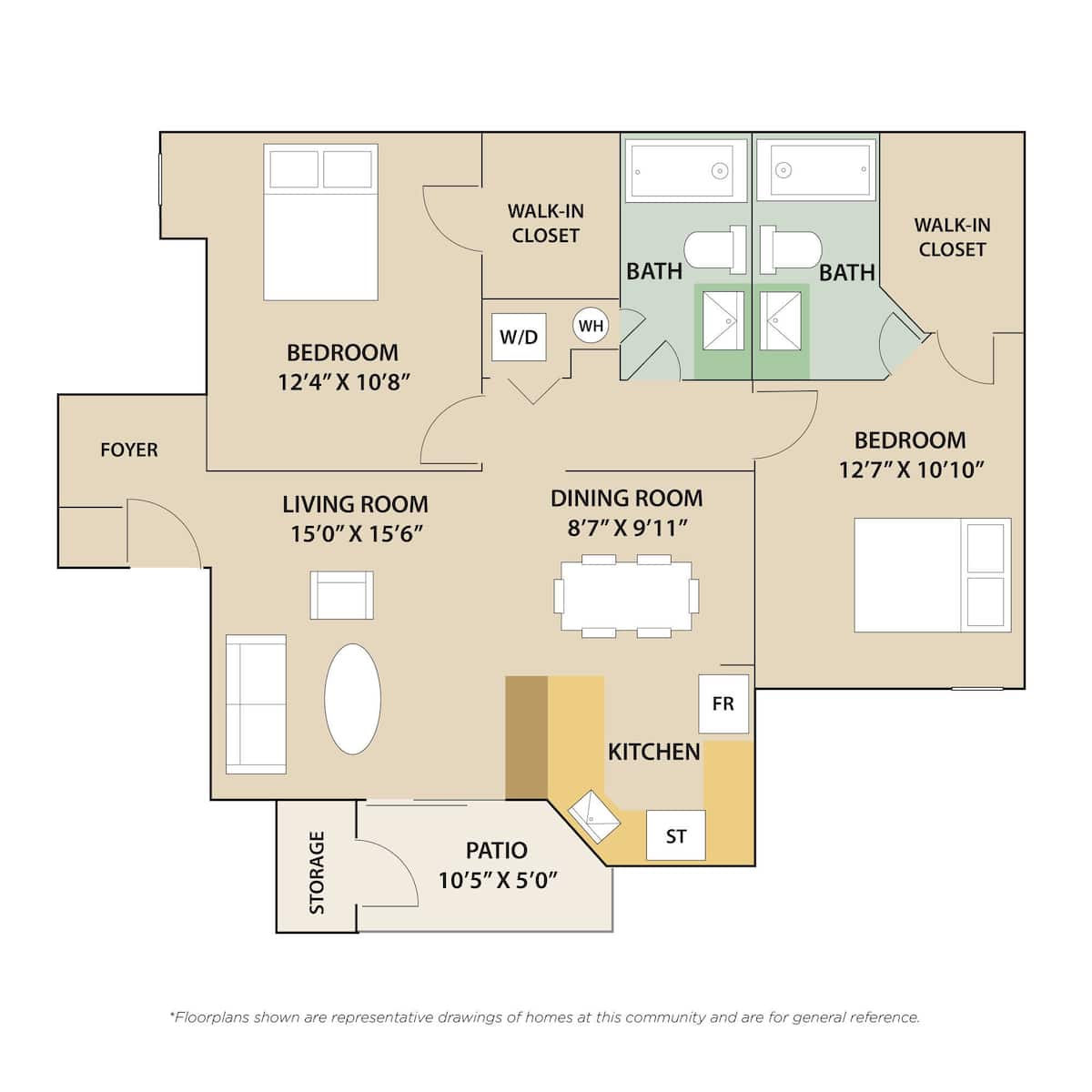 Floorplan diagram for 2 Bedroom / 2 Bath, showing 2 bedroom