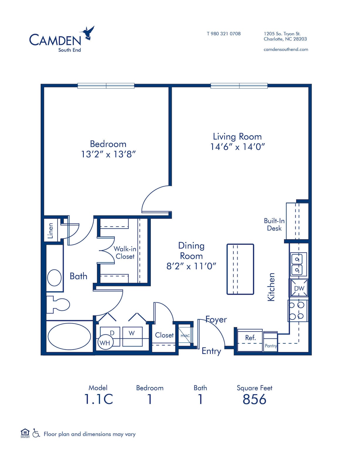 Floorplan diagram for 1.1C, showing 1 bedroom