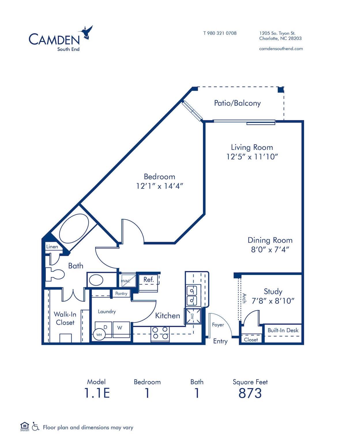 Floorplan diagram for 1.1E, showing 1 bedroom