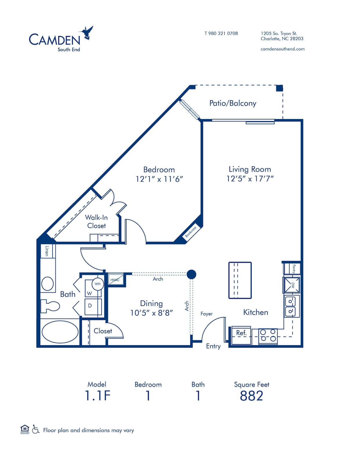 Floorplan diagram for 1.1F, showing 1 bedroom