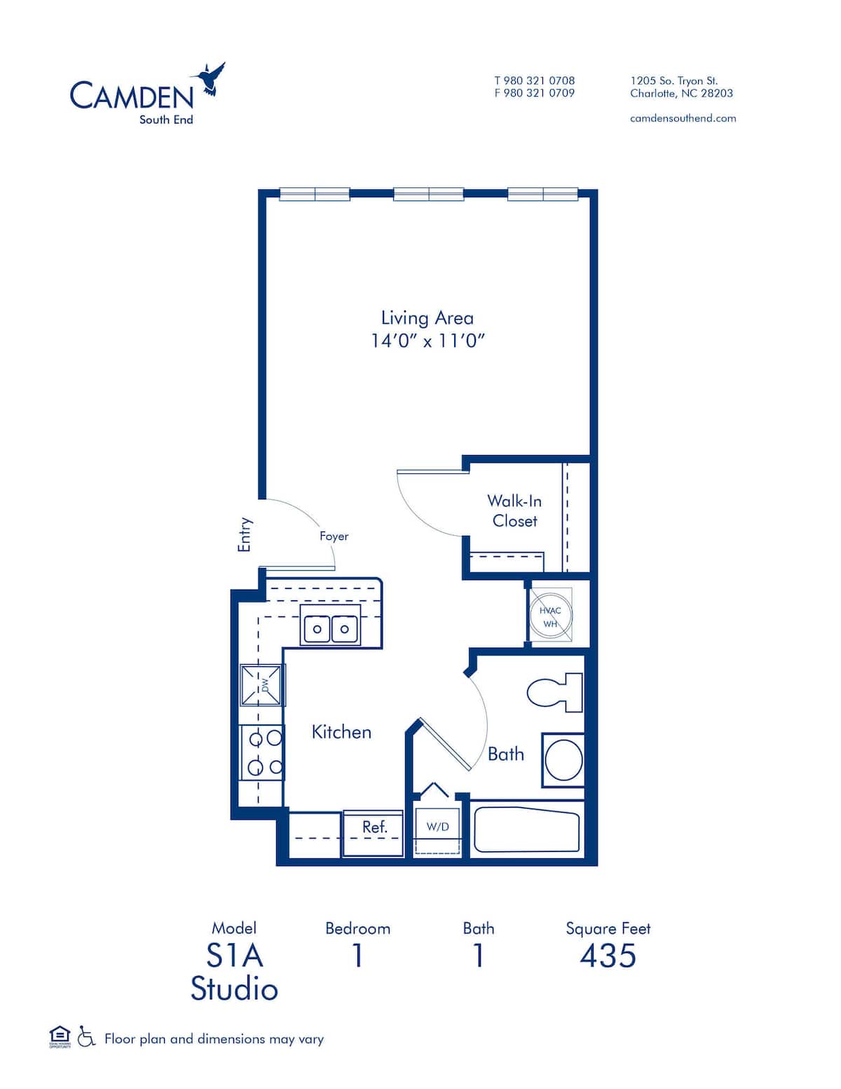 Floorplan diagram for S1A, showing Studio