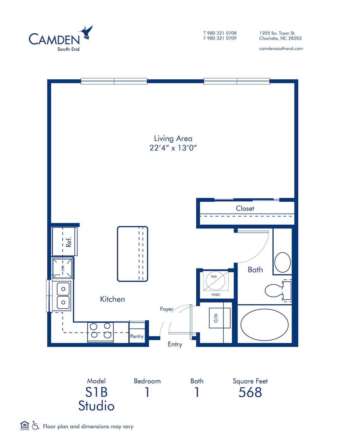 Floorplan diagram for S1B, showing Studio