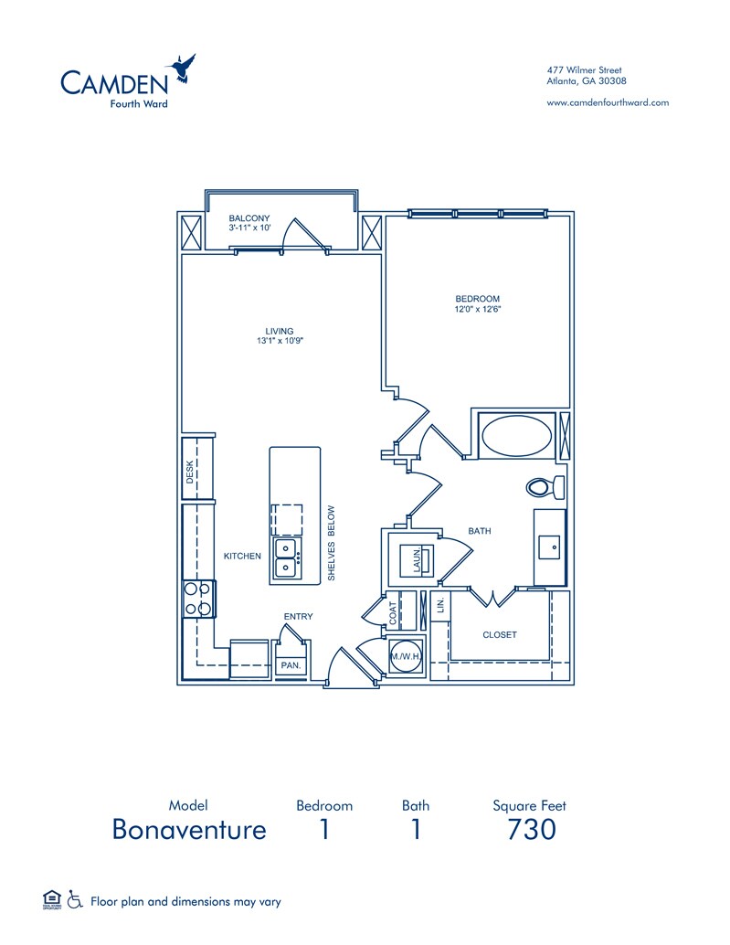 Floorplan diagram for Bonaventure, showing 1 bedroom
