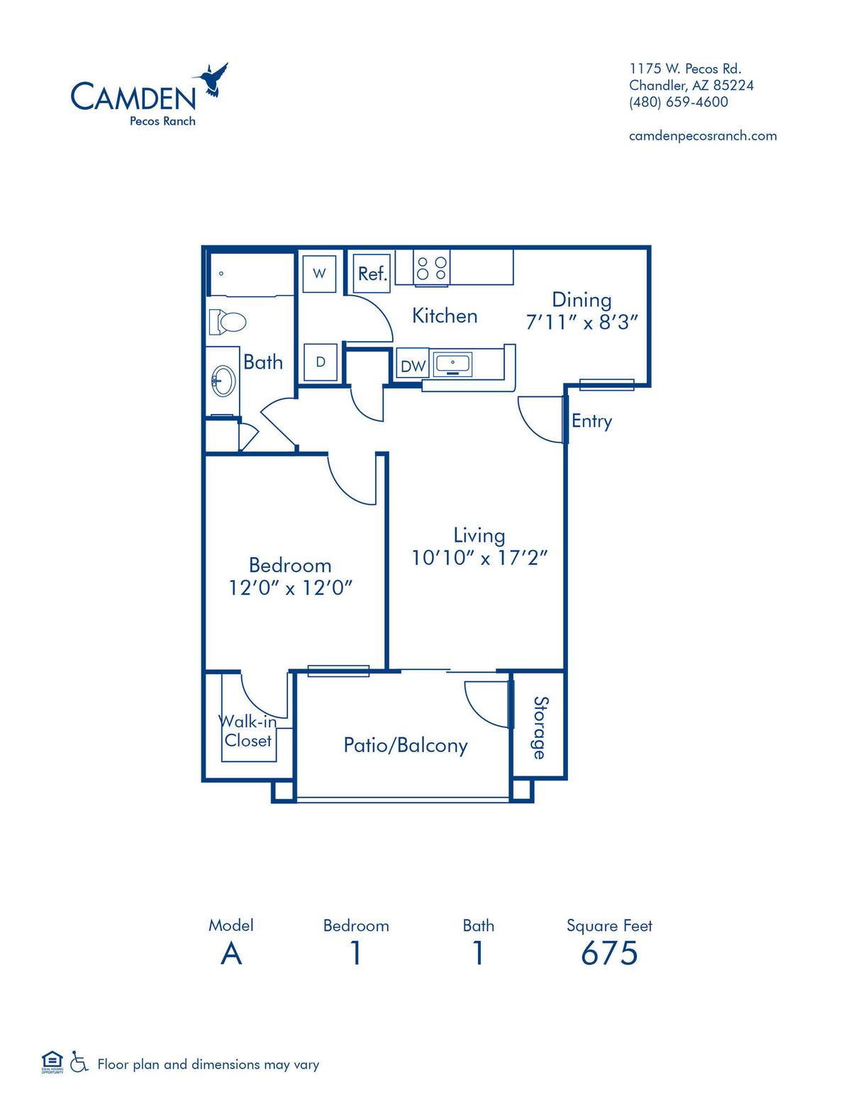 Floorplan diagram for A, showing 1 bedroom
