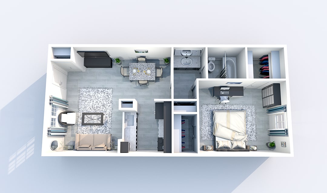 Floorplan diagram for 1X1B, showing 1 bedroom