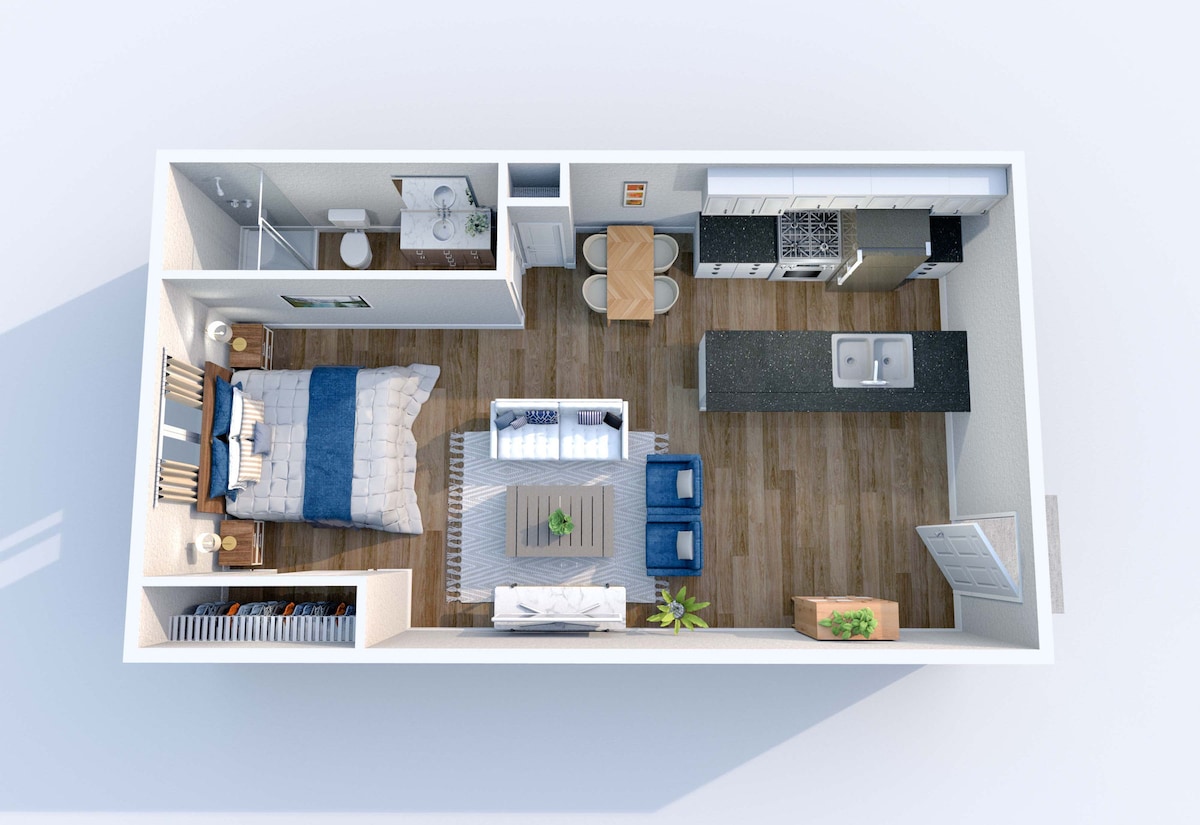 Floorplan diagram for E1, showing Studio