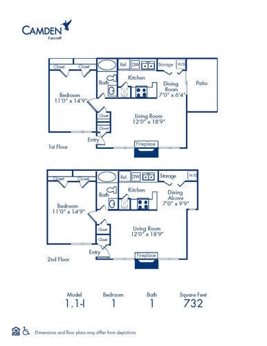 Floorplan diagram for 1.1, showing 1 bedroom