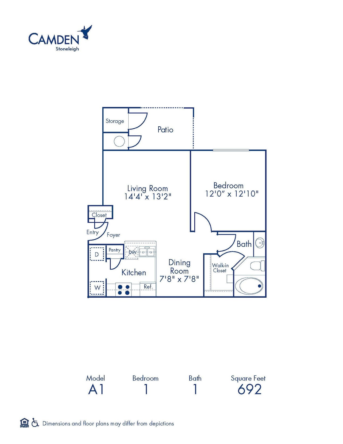 Floorplan diagram for A1, showing 1 bedroom