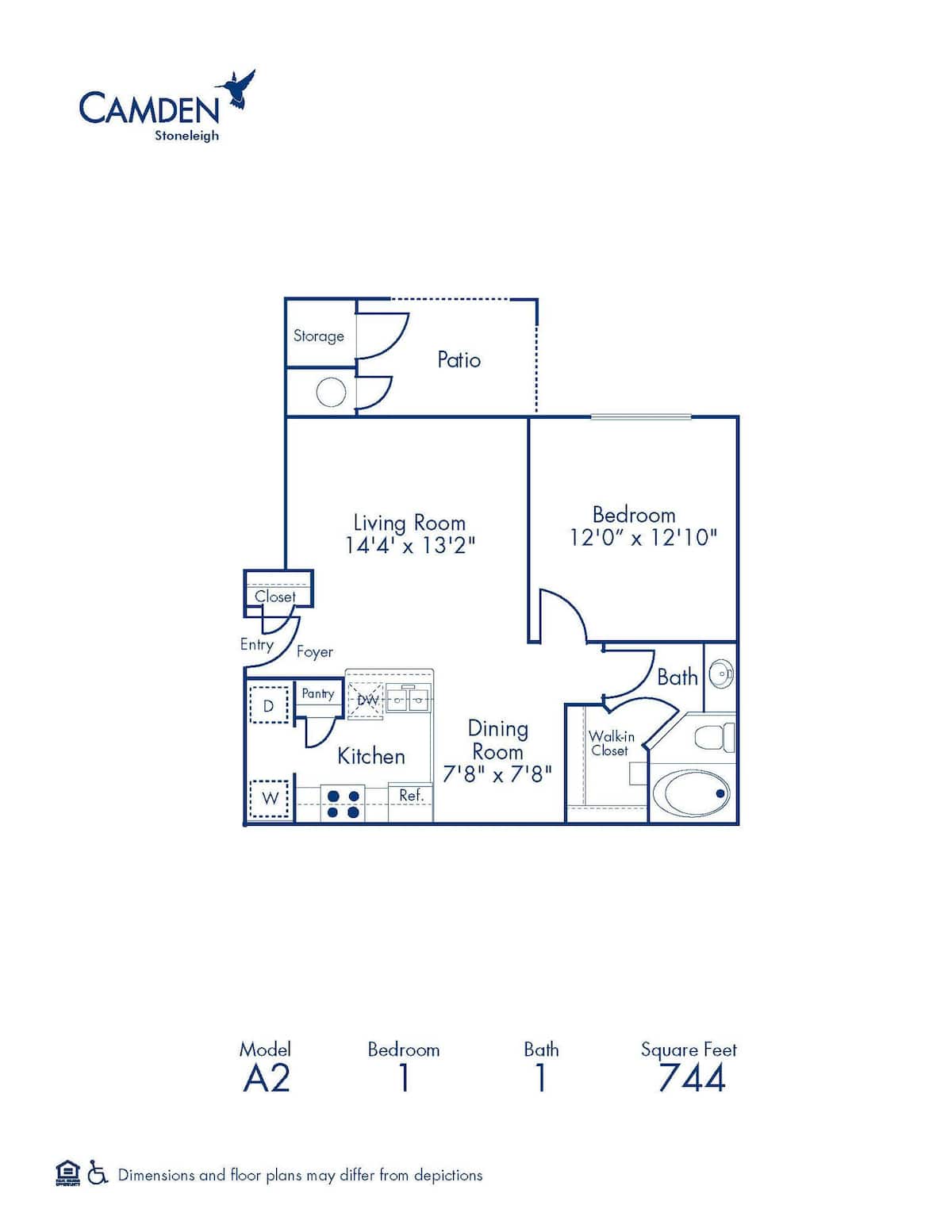 Floorplan diagram for A2, showing 1 bedroom