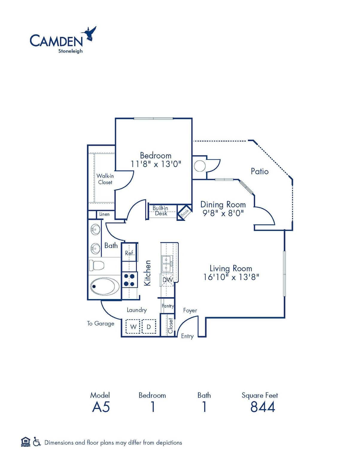 Floorplan diagram for A5, showing 1 bedroom