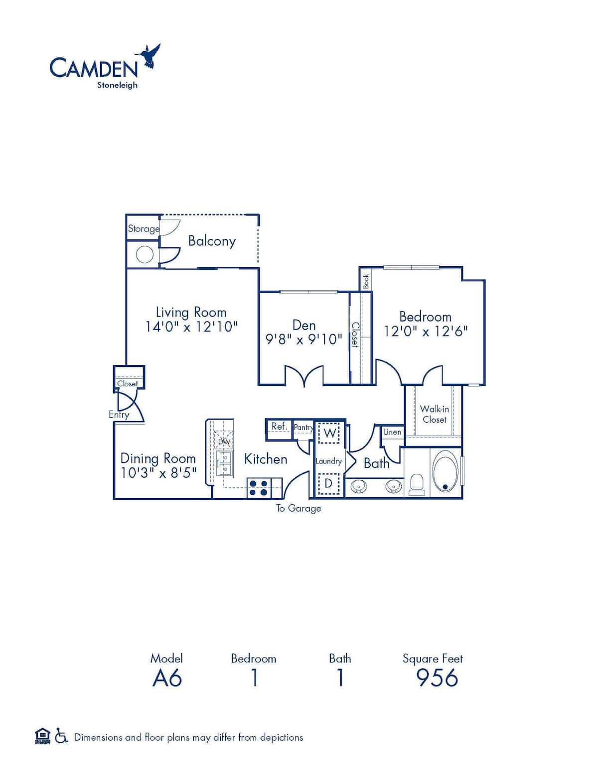 Floorplan diagram for A6, showing 1 bedroom