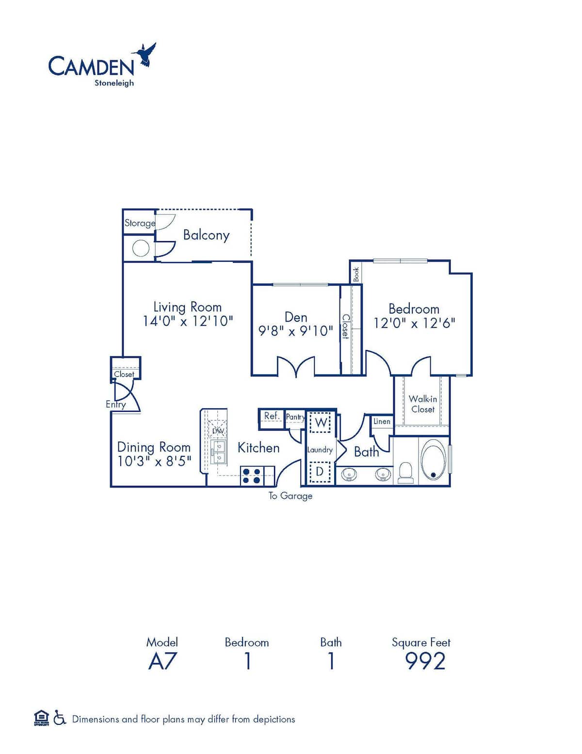Floorplan diagram for A7, showing 1 bedroom