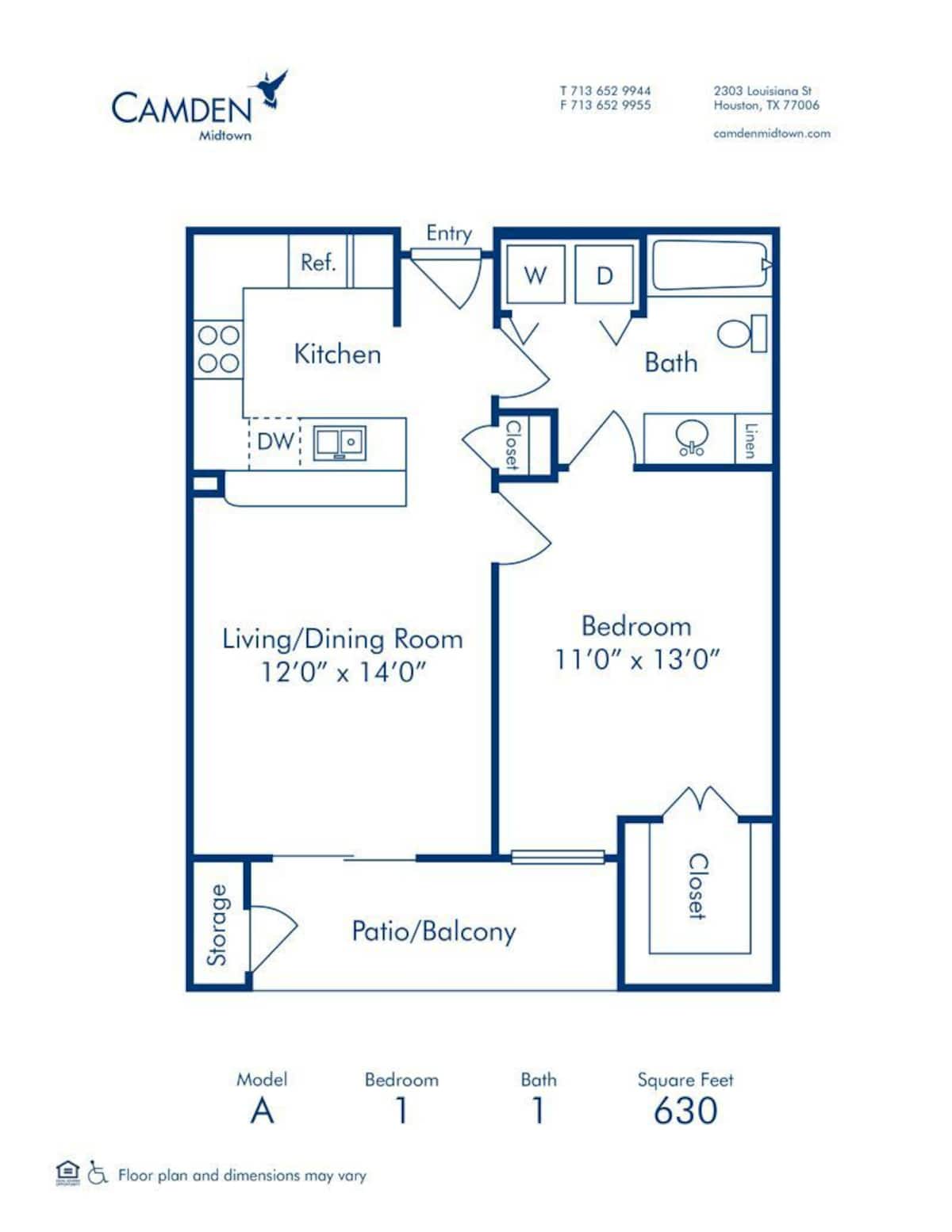 Floorplan diagram for A, showing 1 bedroom