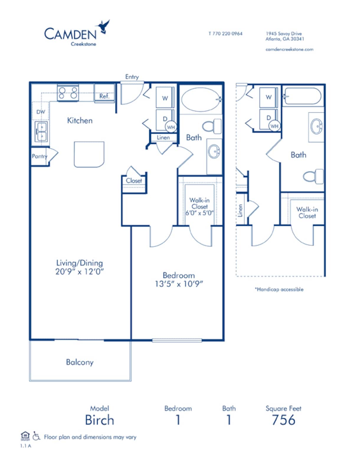 Floorplan diagram for Birch, showing 1 bedroom