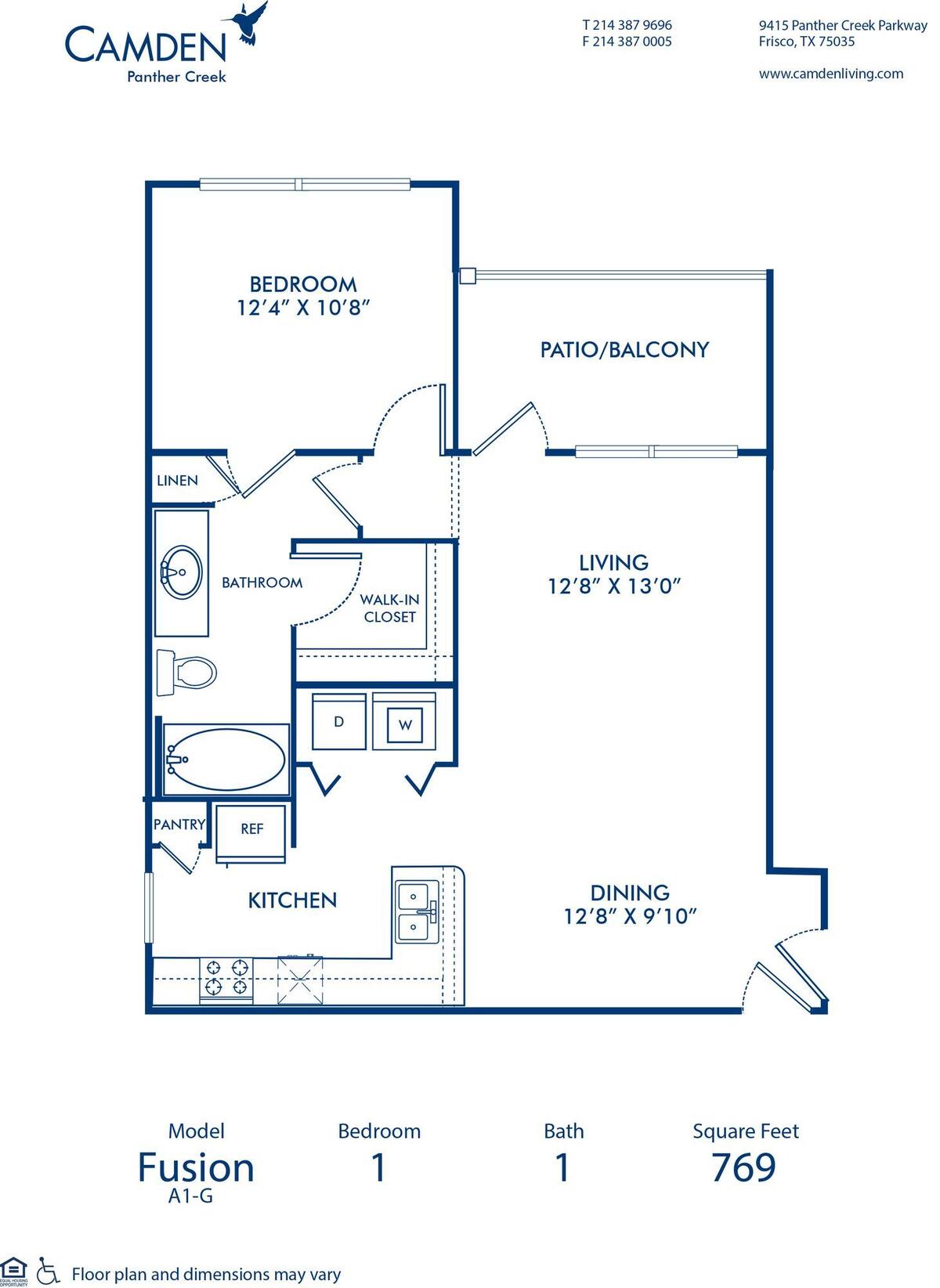Floorplan diagram for Fusion, showing 1 bedroom
