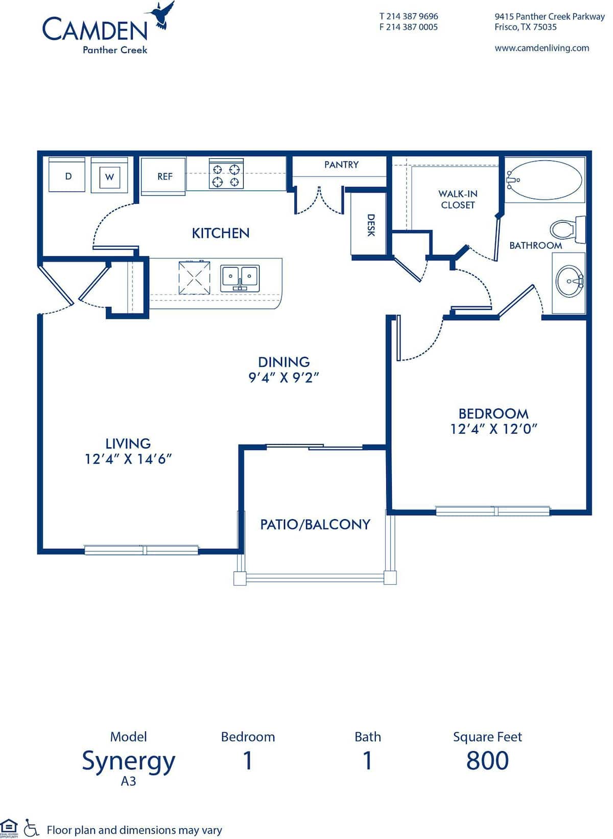 Floorplan diagram for Synergy, showing 1 bedroom