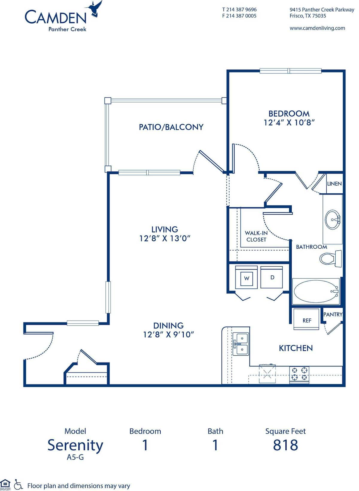 Floorplan diagram for Serenity, showing 1 bedroom