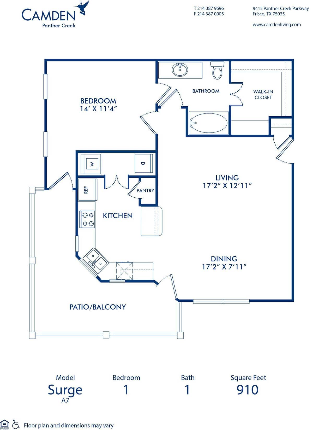 Floorplan diagram for Surge, showing 1 bedroom