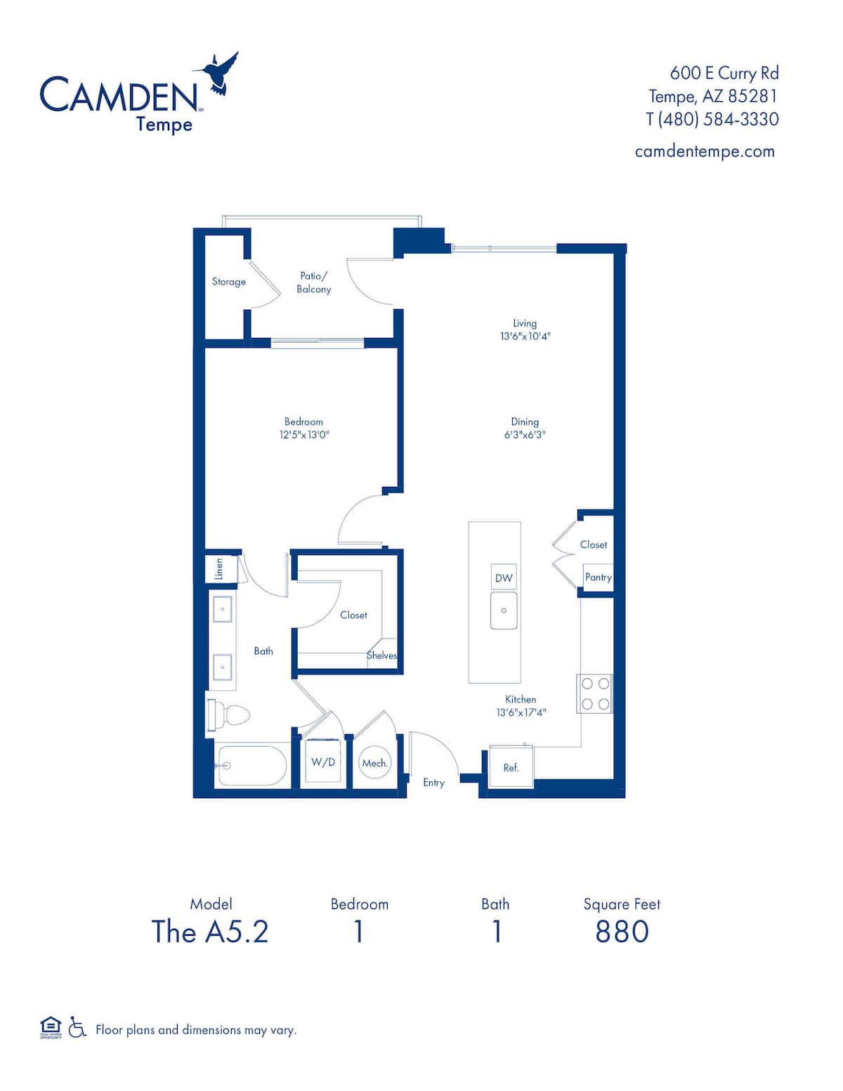 Floorplan diagram for A5.2, showing 1 bedroom